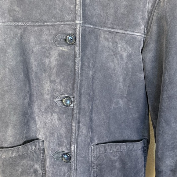 Dennis Basso Blue Suede Button Close Women's Jacket Coat Heavy Size Small - Picture 7 of 12